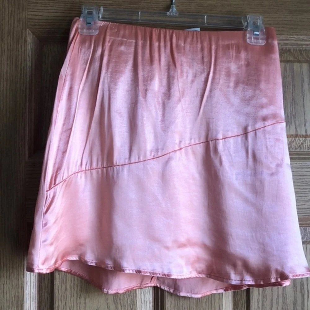 Peach Satin Mini Skirt with Soft Silky Feel Size S Price Firm